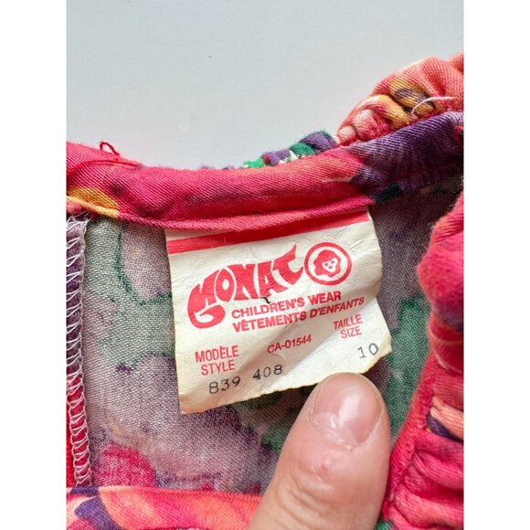 Vintage Girls' MONAT Red Purple Floral Cotton Muslin Fit & Flare Dress, Size 10 - Picture 8 of 10